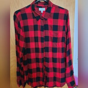 Lucky Brand, Red And Black Buffalo Check Button Down Blouse